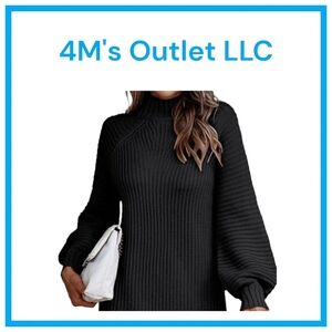 LILLUSORY Women's Mock Turtleneck Sweater Dress Trendy Pullover Puff Sleeve Fall